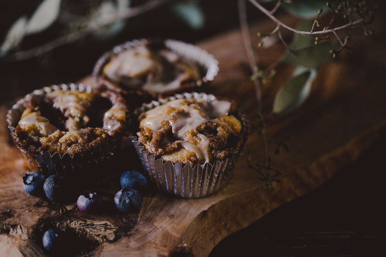 Easy Homemade Blueberry Crumb Muffins + Sweet Lemon Glaze